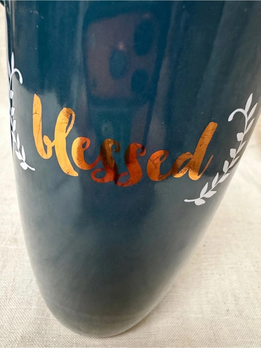 Sheffield Home Blessed Tall Ceramic Travel Mug Teal Copper Foil + Lid 16oz